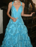 Pretty Prom Dress A Line V-neck Pleated Gala Gown Evening Dress Birthday Party Outfits HZ0319