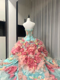 Colorful Ball Gown Strapless Floral Evening Dress Quinceanera Dress 18th Birthday Prom Gown HZ0319