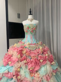 Colorful Ball Gown Strapless Floral Evening Dress Quinceanera Dress 18th Birthday Prom Gown HZ0319