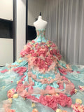 Colorful Ball Gown Strapless Floral Evening Dress Quinceanera Dress 18th Birthday Prom Gown HZ0319