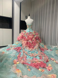 Colorful Ball Gown Strapless Floral Evening Dress Quinceanera Dress 18th Birthday Prom Gown HZ0319