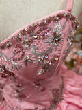 Charming Ball Gown Pink Spaghetti Straps Pleated Evening Dress Quinceanera Dress 18th Birthday Prom Gown HZ0319