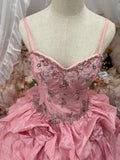 Charming Ball Gown Pink Spaghetti Straps Pleated Evening Dress Quinceanera Dress 18th Birthday Prom Gown HZ0319