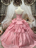 Charming Ball Gown Pink Spaghetti Straps Pleated Evening Dress Quinceanera Dress 18th Birthday Prom Gown HZ0319