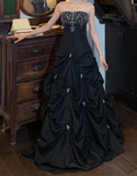 Chic Prom Dress Black Strapless Pleated Gala Gown Evening Dress Graduation Dress HZ0319