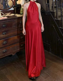 Beauty Prom Dress Satin Halter Gala Gown Evening Dress Graduation Dress HZ0319