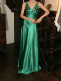 Chic Prom Dress A Line Satin V-neck Gala Gown Fomal Evening Dress Graduation Dress HZ0319