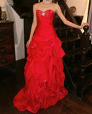 Stunning Prom Dress Red Sweetheart Pleated Gala Gown Fomal Evening Dress Graduation Dress HZ0319