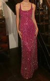Sparking Prom Dress Rose Red Spaghetti Straps Gala Gown Fomal Evening Dress 18th Birthday Party Dress HZ0319
