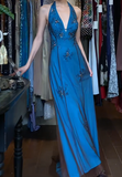 Stunning Prom Dress A Line Blue Halter Gala Gown Fomal Evening Dress Graduation Dress HZ0319