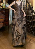 Pretty Prom Dress V-neck Pleated Gala Gown Fomal Evening Dress Birthday Party Dress HZ0319