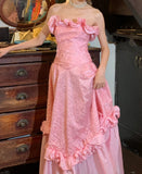 Beauty Prom Dress A Line Pink Strapless Ruffle Gala Gown Fomal Evening Dress Graduation Dress HZ0319