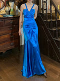 Stunning Prom Dress Royal Blue V-neck Pleated Mermaid Gala Gown Formal Evening Dress 18th Birthday Party Dress HZ0319