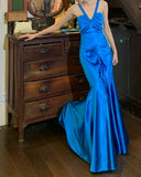 Stunning Prom Dress Royal Blue V-neck Pleated Mermaid Gala Gown Formal Evening Dress 18th Birthday Party Dress HZ0319