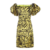 Yellow Leopard Print Off-the-shoulder Design Sheath Party Dress, HZ0319
