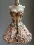 Retro Strapless Floral Design Lolita Princess Dress A-line Beaded Chiffon Party Dress Homecoming Dress HZ0319