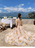New Fashion Floral V-neck Design Elegant Beach Holiday A-line Sleeveless Halter Dress Summer Dress, HZ0319