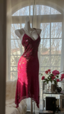 Vintage Shiny Sequin Rose Red Backless Design A-line Romantic Chiffon Evening Dress Prom Dress HZ0319