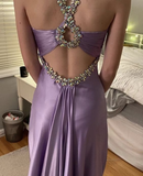 Elegant Purple Beading A-Line Long Formal Party Dress Birthday Dress HZ0319
