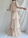 Modest High Neck A-Line Chiffon Layers Elegant Long Formal Party Dress, HZ0319