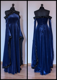 Vintage Dark Blue Halter Neck A-Line Velvet Long Formal Prom Dress Evening Dress, HZ0319