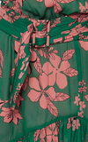 Fashion Green Floral Asymmetric Ruffled Hem Design A-line Party Dress, HZ0319