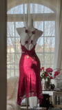 Vintage Shiny Sequin Rose Red Backless Design A-line Romantic Chiffon Evening Dress Prom Dress HZ0319