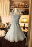 Light Blue Halter A-Line Chiffon Short Party Dresses Homecoming Dresses, HZ0319
