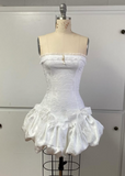 Vintage White Strapless A-line Lace Lace-up Short Party Dresses Homecoming Dress, HZ0319