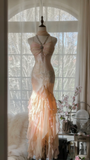 Vintage Mermaid Beaded Floral Design Romantic Chiffon Evening Dress Prom Dress HZ0319