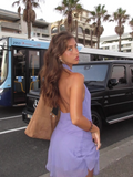 Simple Purple V-neck Halter Dress Design A-line Tulle Party Dress Homecoming Dress, HZ0319