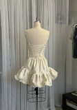 Vintage Beige Spaghetti Strap A-line Satin Lace-up Short Party Dresses Homecoming Dresses, HZ0319