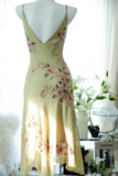 Vintage Light Green Spaghetti Strap Floral Design A-line Romantic Chiffon Evening Dress Prom Dress HZ0319