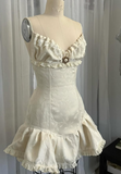 Vintage Beige Spaghetti Strap A-line Satin Lace-up Short Party Dresses Homecoming Dresses, HZ0319