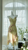 Vintage Light Green Spaghetti Strap Floral Design A-line Romantic Chiffon Evening Dress Prom Dress HZ0319