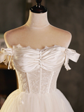 Vintage White Lace Off-the-shoulder Design A-line Tulle Party Dress Homecoming Dress HZ0319