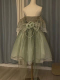 Green Off Shoulder A-Line Floral Short Party Dress Cute Mini Birthday Dress, HZ0319