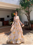 New Fashion Floral V-neck Design Elegant Beach Holiday A-line Sleeveless Halter Dress Summer Dress, HZ0319