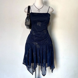 Navy Blue Straps A-Line Chiffon Short Party Dresses Homecoming Dresses, HZ0319