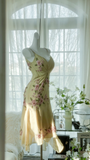 Vintage Light Green Spaghetti Strap Floral Design A-line Romantic Chiffon Evening Dress Prom Dress HZ0319