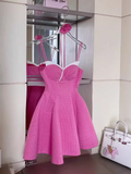 New Fashion Rose Pink Sweetheart Spaghetti Strap Design A-line Party Dresses Homecoming Dresses, HZ0319