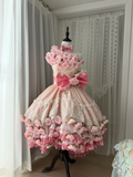 Vintage Pink 3D Floral Lace A-Line Design Tiered Party Dress Homecoming Dress HZ0319