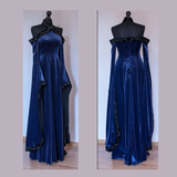 Vintage Dark Blue Halter Neck A-Line Velvet Long Formal Prom Dress Evening Dress, HZ0319