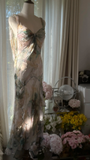 Vintage Shinny Spaghetti Strap Backless Sweetheart Design Romantic Chiffon Evening Dress Prom Dress HZ0319