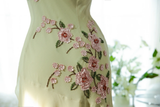 Vintage Light Green Spaghetti Strap Floral Design A-line Romantic Chiffon Evening Dress Prom Dress HZ0319