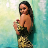 Yellow Leopard Print Off-the-shoulder Design Sheath Party Dress, HZ0319