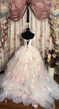 Light Pink Strapless A-Line Tulle Quinceanera Dress Birthday Ball Gown Wedding Dress, HZ0319