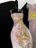 Gorgeous Sparkling Pink Beaded Applique Mermaid Design Exquisite Embroidery Evening Dress Prom Dresses HZ0319