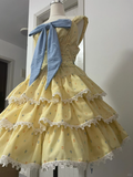 Cute Yellow Floral Lace Hem Design Tiered Party Dress Homecoming Dress HZ0319