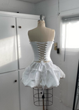 Vintage White Strapless A-line Lace Lace-up Short Party Dresses Homecoming Dress, HZ0319